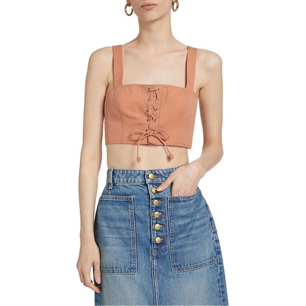 $230 Ulla Johnson Isla Lace-Up Crop Top In Sedona  NWT Size 0